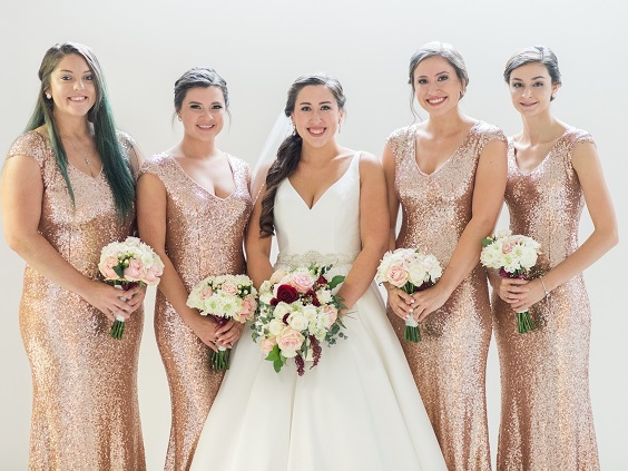 white and rose gold wedding dress