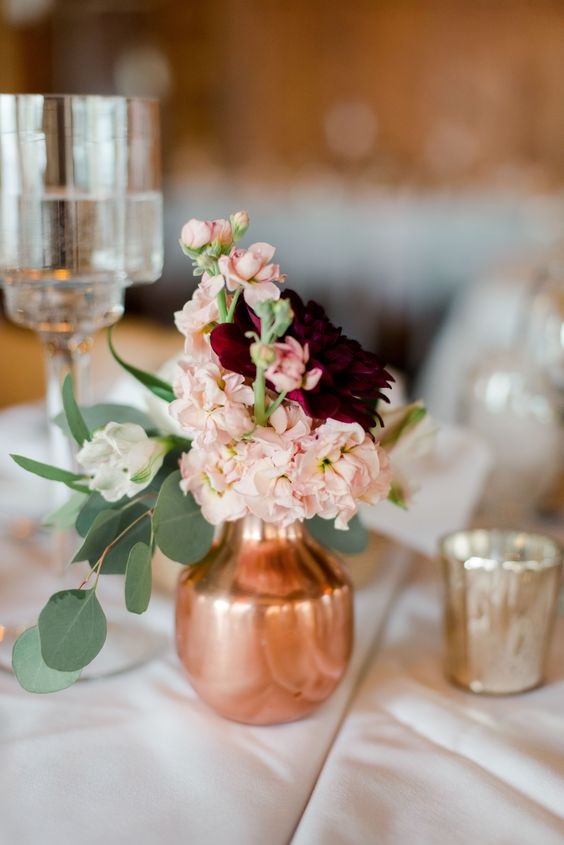 rose gold wedding vase and pink table garland for rose gold pink rose gold and burgundy wedding