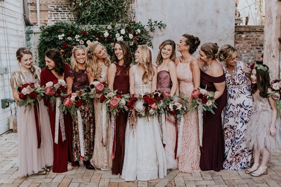 rose gold and burgundy dress