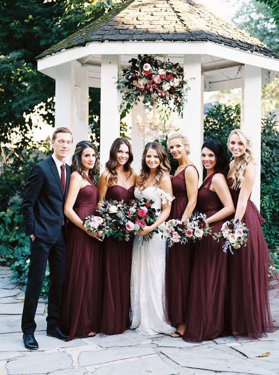 Gold and maroon bridesmaid dresses store
