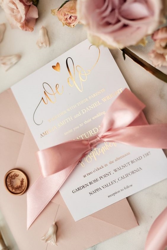 white gold wedding invitations with rose gold ribbon for white rose gold rose gold and burgundy wedding