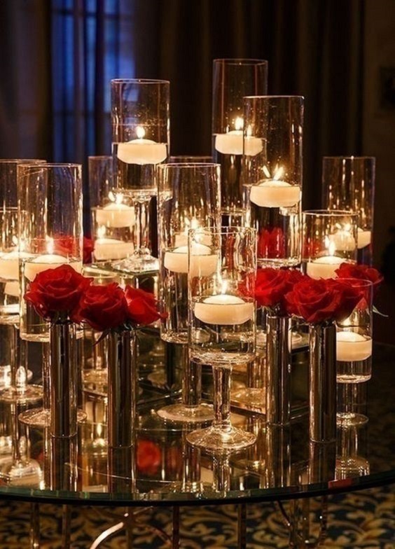 white wedding table candles and red centerpieces for gold red and white wedding
