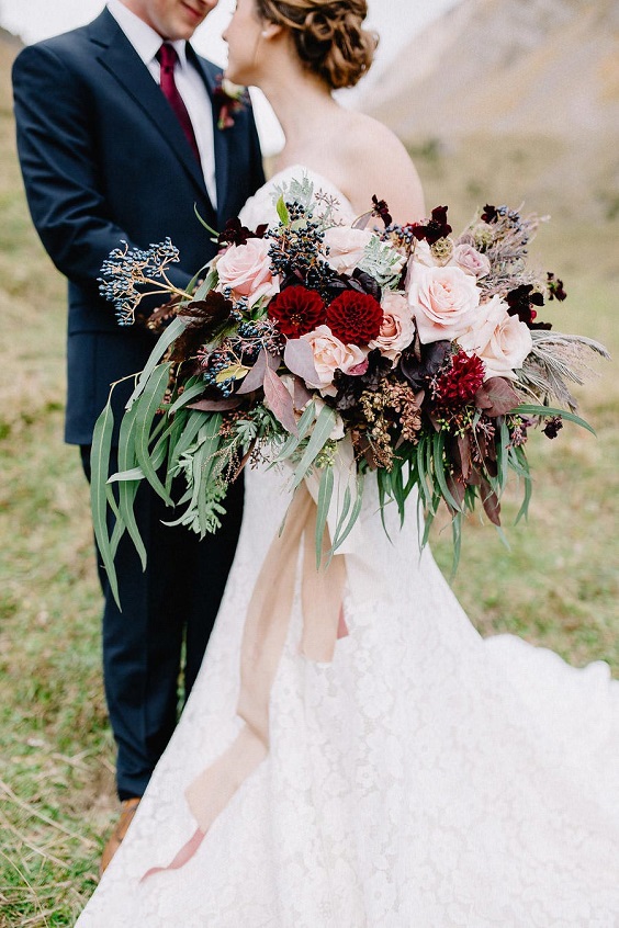 maroon blush with green accent bouquet for maroon and navy wedding colors maroon navy and blush