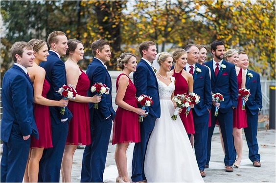 maroon bridesmaid dresses and navy mens suit for maroon and navy wedding colors maroon navy and white