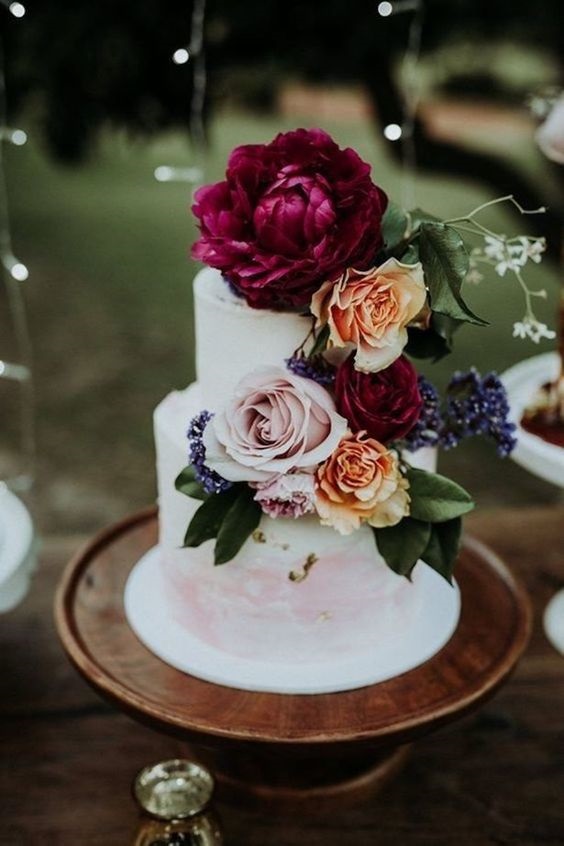 white wedding cake with maroon and peach flowers for maroon and navy wedding colors maroon navy and peach