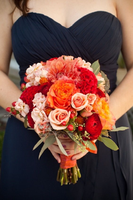 navy bridesmaid dresses with maroon and orange bouquet for maroon and navy wedding colors maroon navy and orange