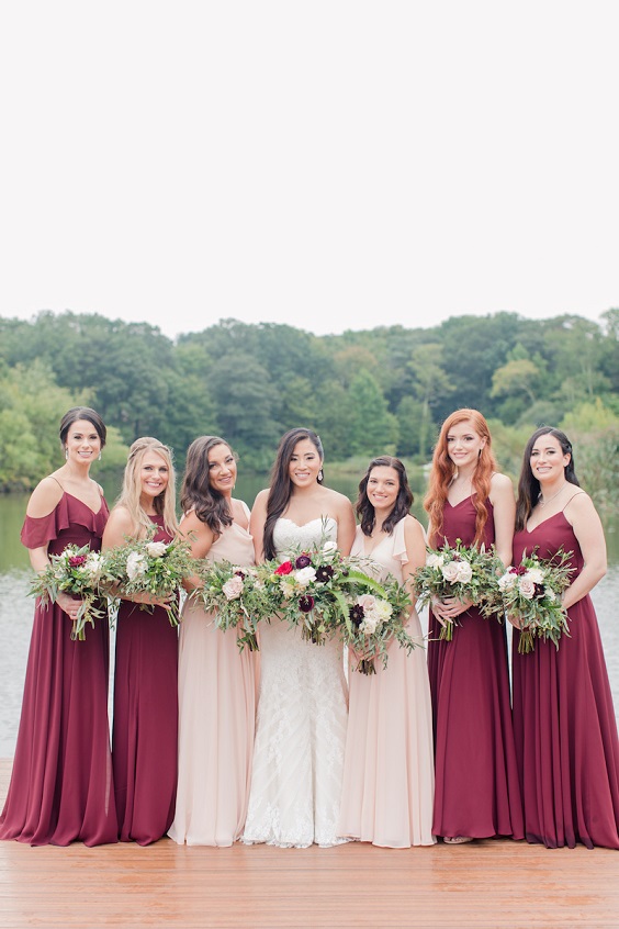 burgundy and pink bridesmaid dresses