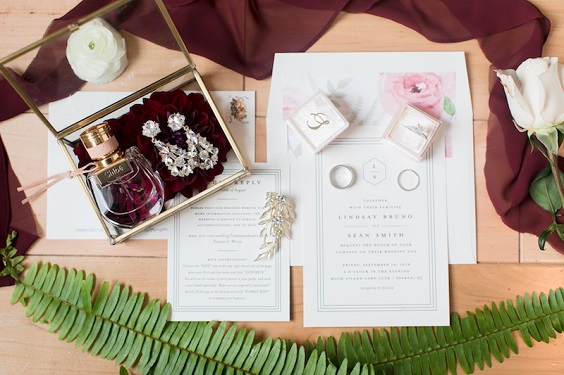 burgundy table sash and greenery décor for burgundy and navy wedding color burgundy navy and blush