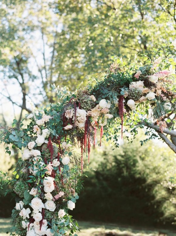 greenery white flower and burgundy wedding ceremony arch for burgundy and navy wedding color fall