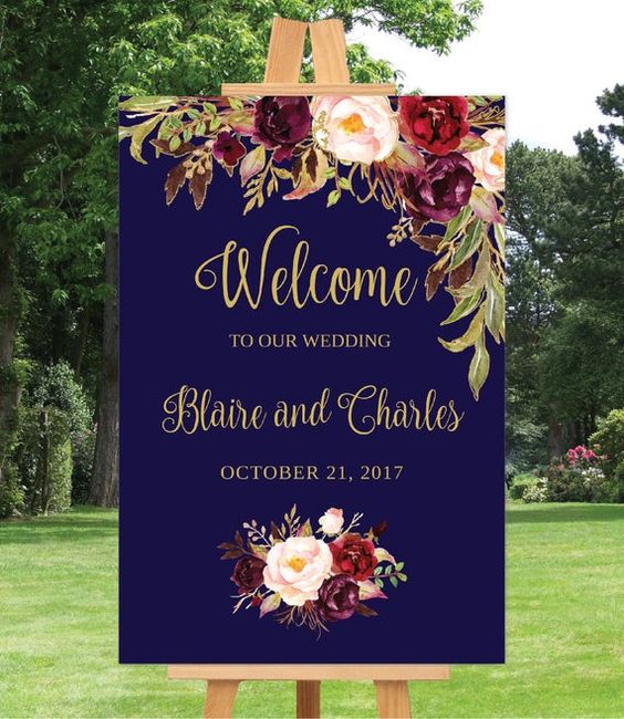 navy blue and burgundy wedding welcome sign for burgundy and navy wedding color summer
