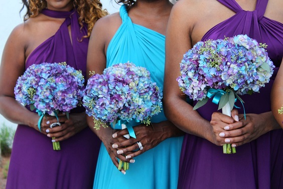 teal and purple bridesmaid dresses bouquets for beach teal and purple wedding