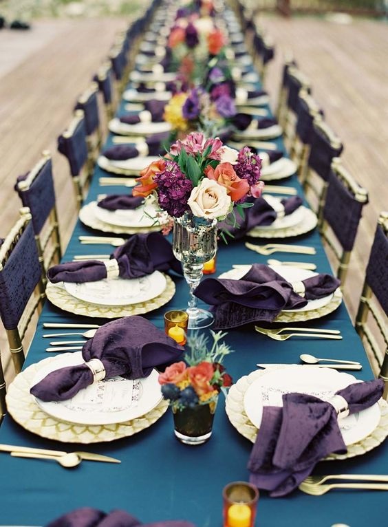 purple table napkin for elegant teal and purple wedding