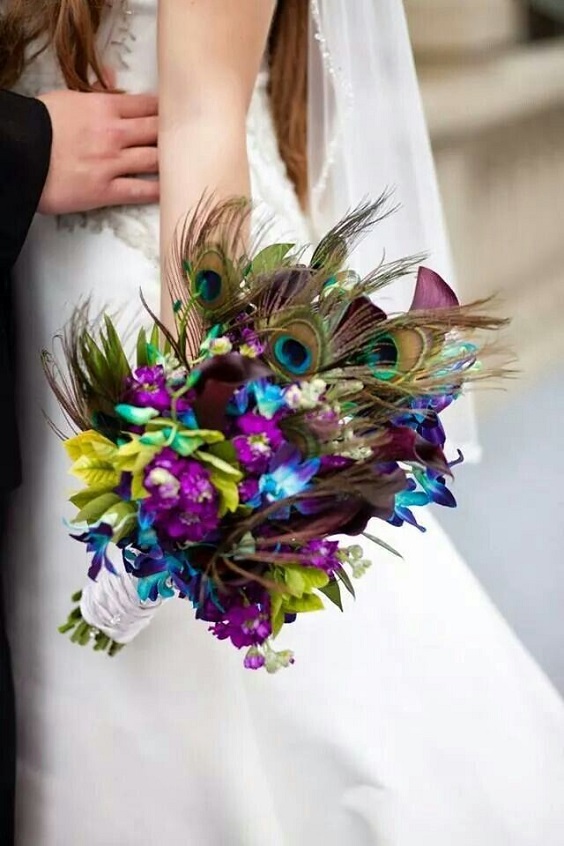 teal and purple bouquets for spring teal and purple wedding