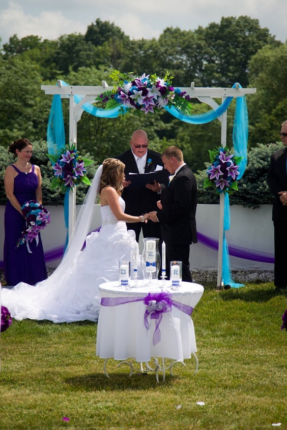 teal and purple ceremony arch purple bridesmaid dresses for spring teal and purple wedding