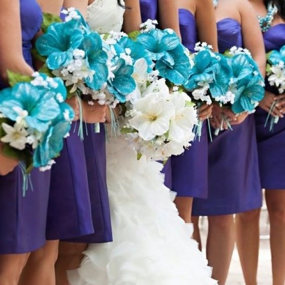 teal bouquets purple bridesmaid dresses for summer teal and purple wedding