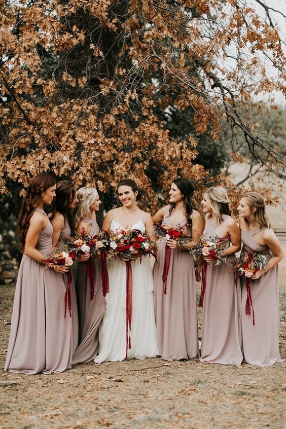 champagne bridesmaid dresses for burgundy and champagne fall wedding 2