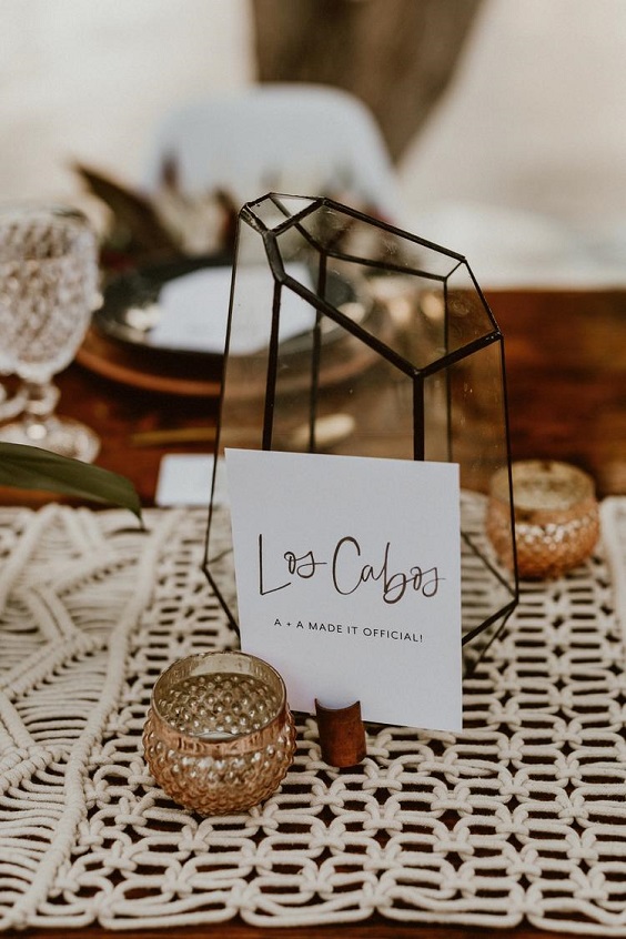 boho tablecloth and name card for burgundy and champagne boho wedding