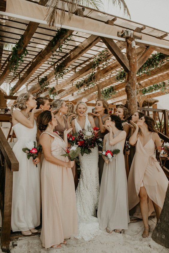 champagne bridesmaid dresses for burgundy and champagne beach wedding