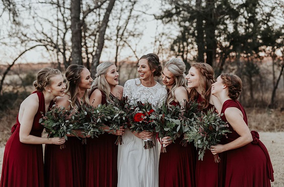 burgundy bridesmaid dresses for burgundy and champagne rustic wedding