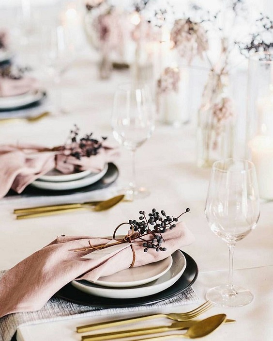 mauve table cloth and gold knives for mauve gold mauve and grey wedding