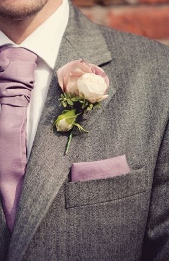 mauve mens tie and pink boutonniere for mauve pink mauve and grey wedding