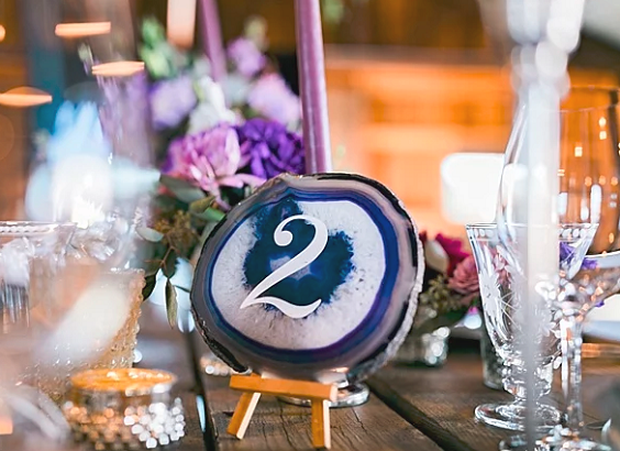 blue pueple table number for prple mauve purple and blue wedding
