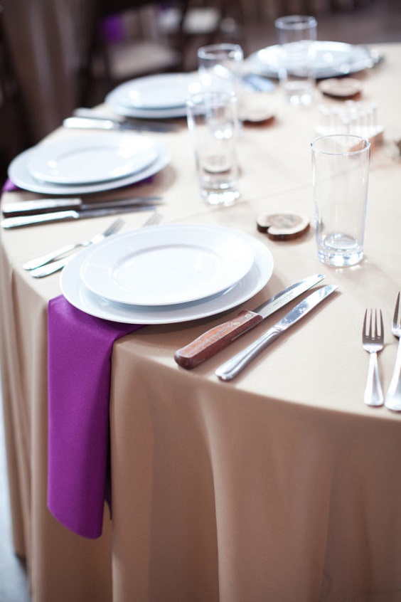 purple table cloth for purple purple and blue wedding